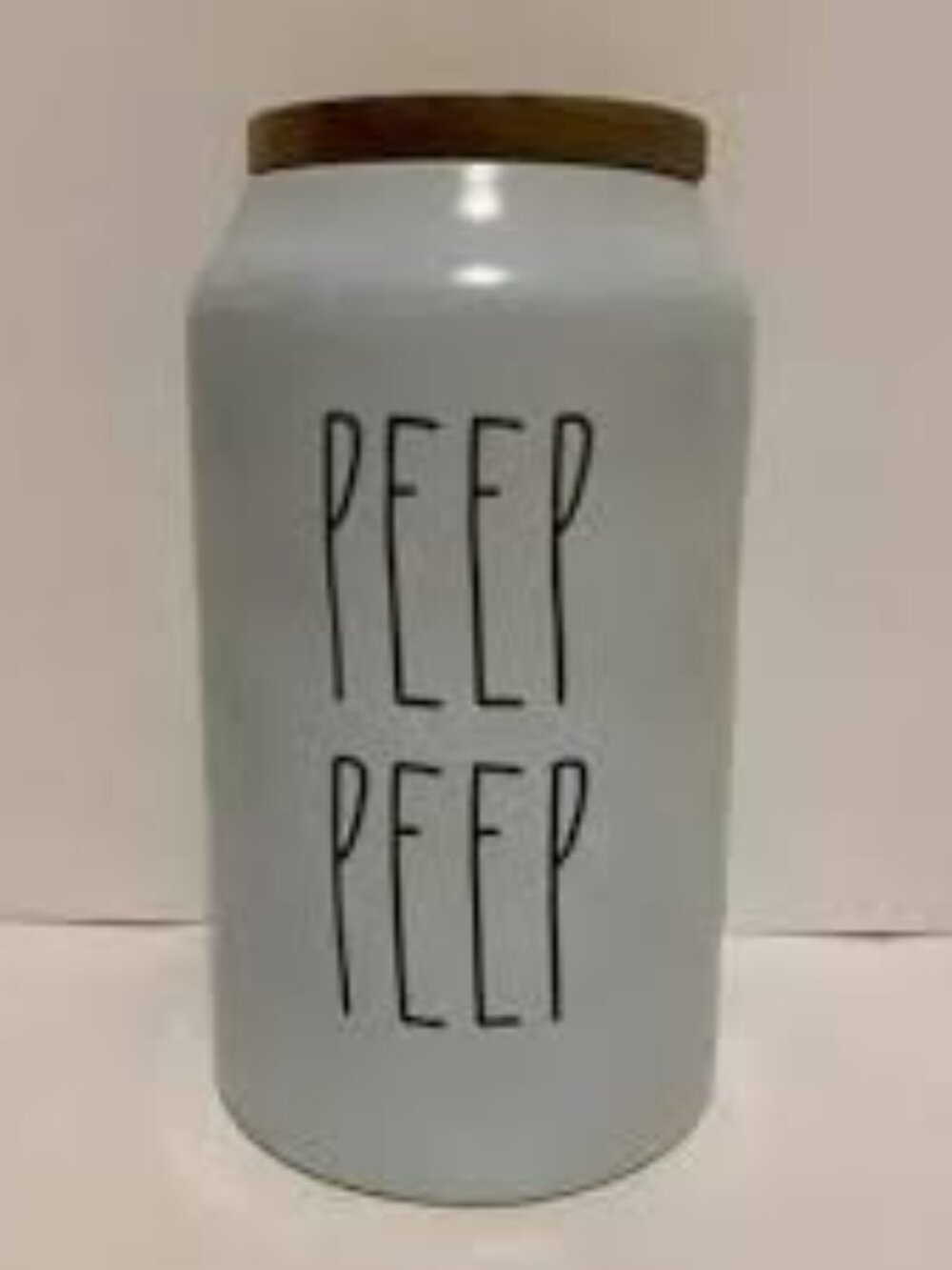 Rae Dunn Robin Egg "Peep Peep" Ceramic Canister with Wooden Lid